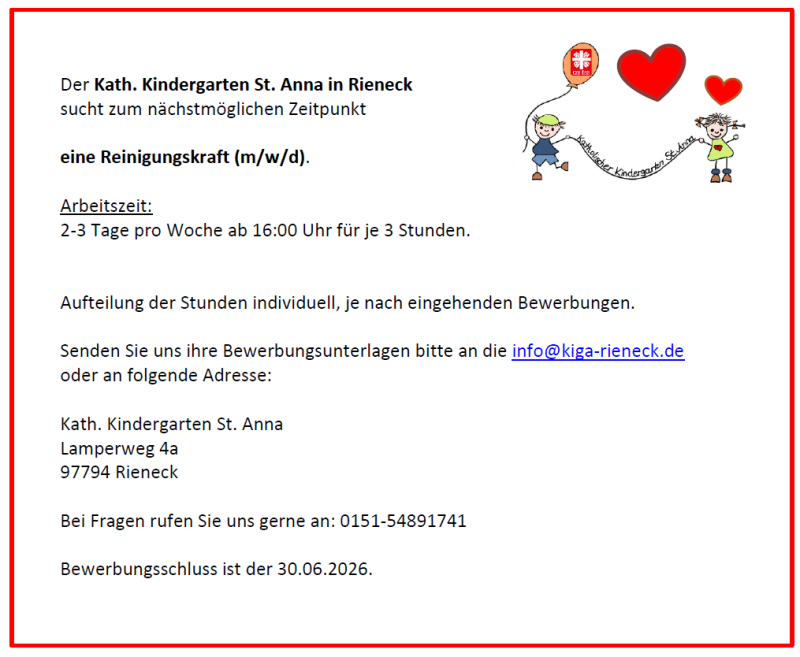 Stellenanzeige KIGA Rieneck